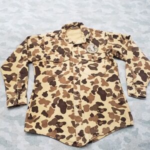 Vintage Duxbak Shirt Mens Small Tan Duck Camo Long Sleeve Button Hunting
